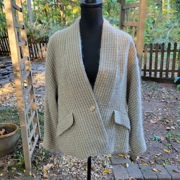 Paul Alexander Wool Cream and Brown Blazer Cardigan Size 8 - Picture 1 of 9